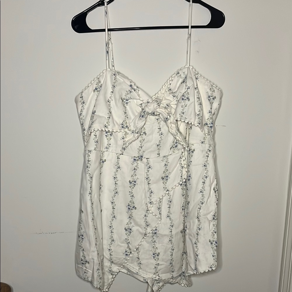White Floral Romantic Romper with a Bow
